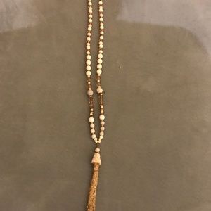 Cream tassel beaded long necklace